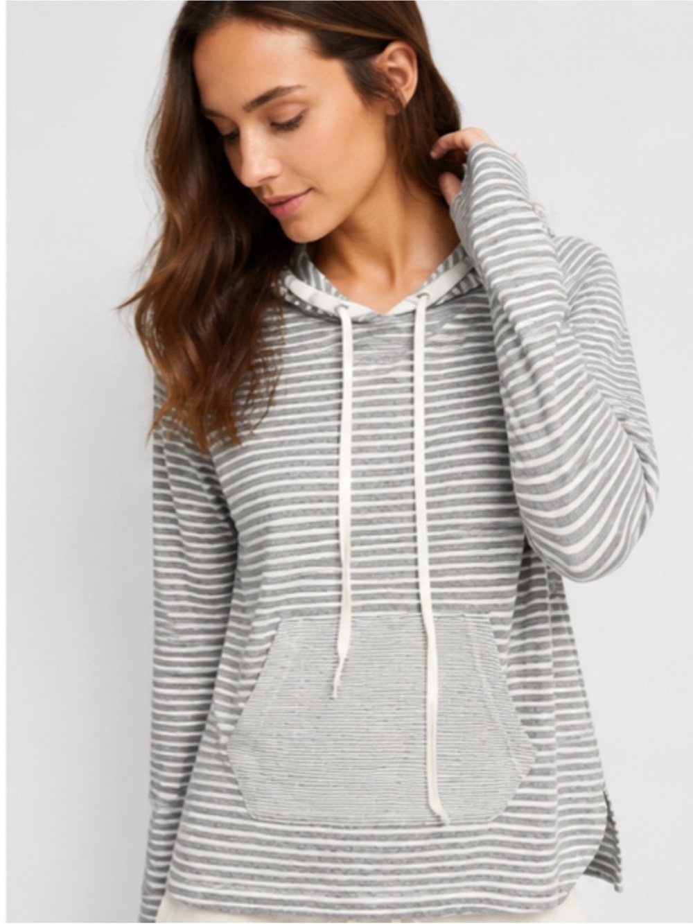 James Perse Women’s 100% Cotton Striped Hoodie Size 2/Medium Raglan Long Sleeve